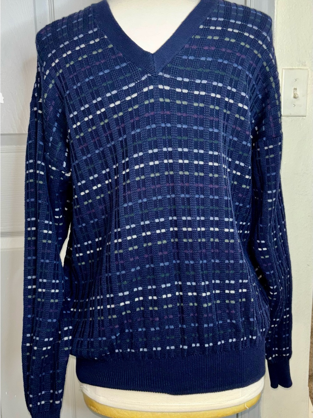 Bobby Jones Players Sweater Polo Mens Medium Vintage Navy Plaid 100% Cotton Golf